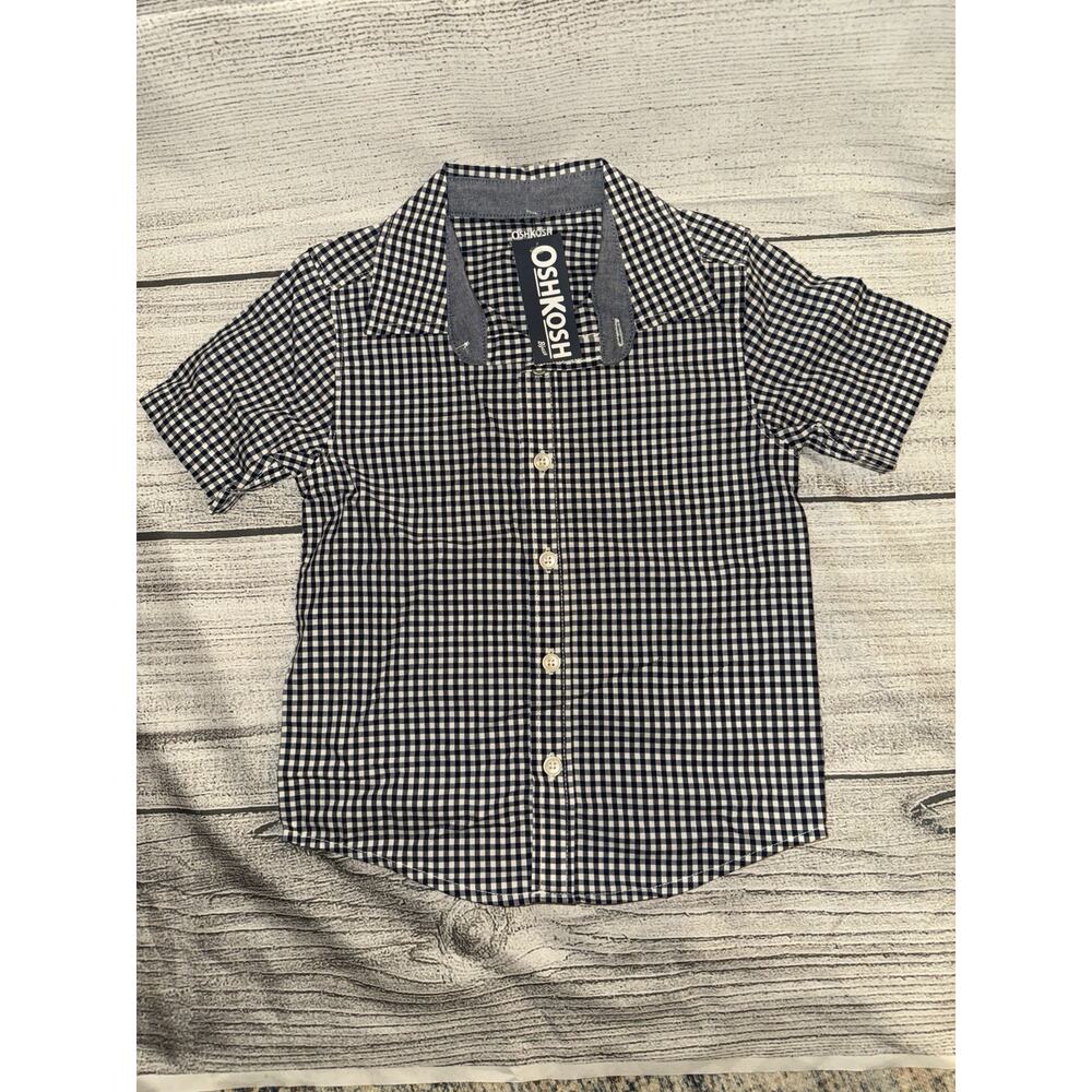 New W/tags Boys OshKosh B'gosh navy blue & white gingham button-down Shirt 4T